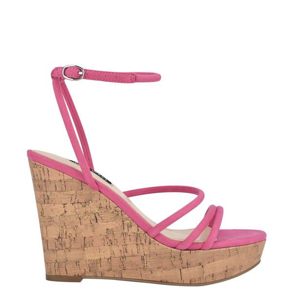 Nine West Havi Ankle Wrap Cork Pink Wedge Sandals | South Africa 83P73-0I87